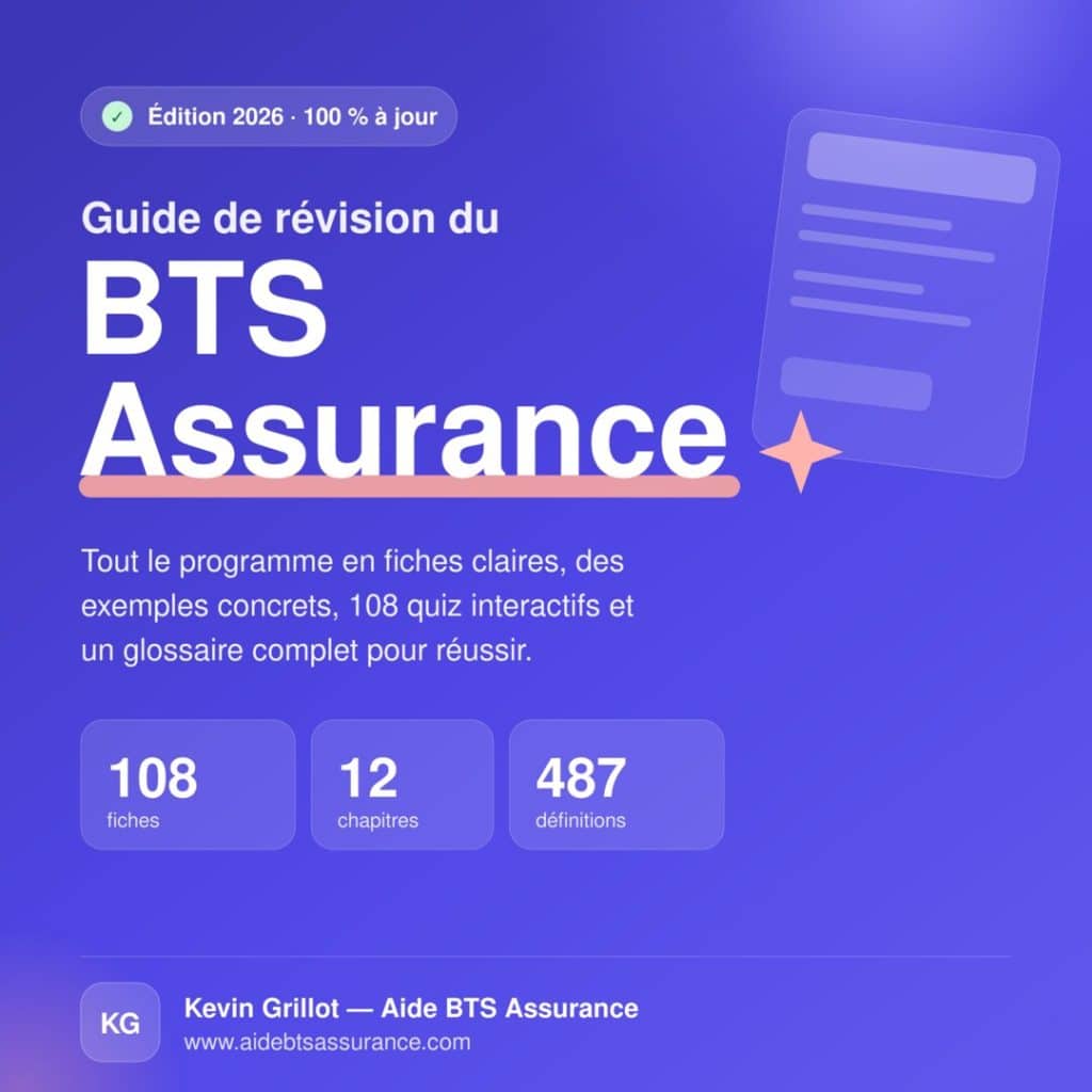 Couverture de l'ebook 100 fiches de révision BTS Assurance par Kevin Grillot