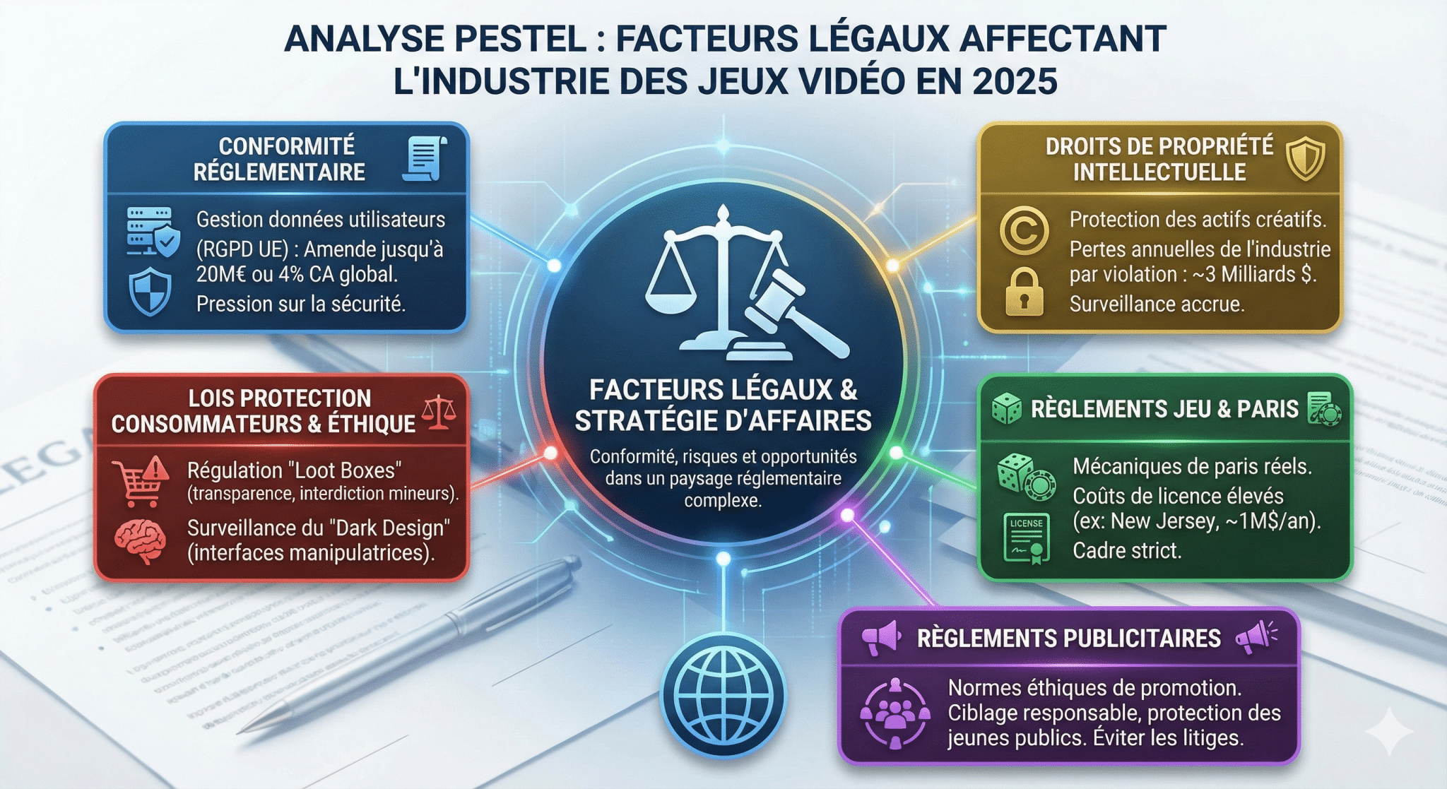 Analyse PESTEL des facteurs légaux affectant l'industrie des jeux vidéo en 2025