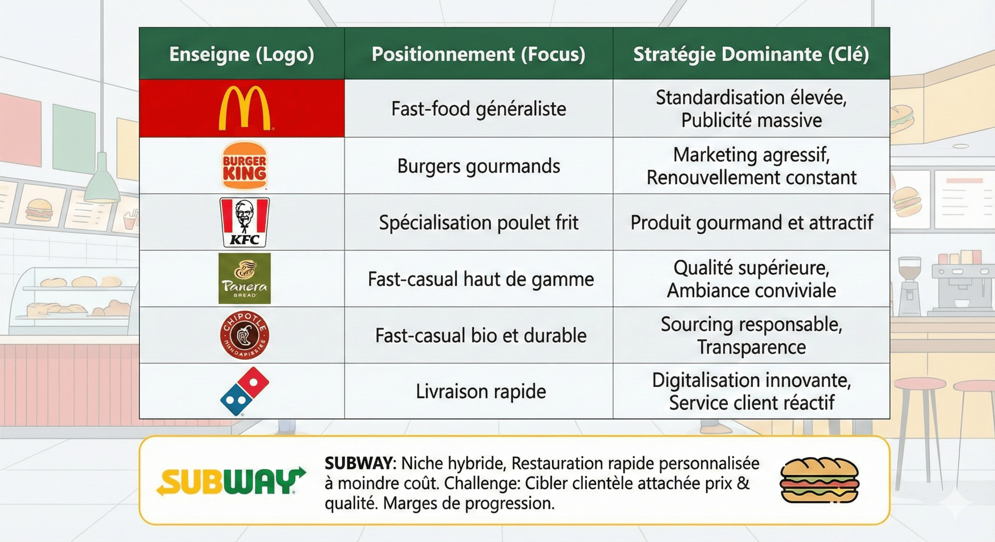 Analyse comparative avec d’autres grands noms du fast-food points communs et spécificités