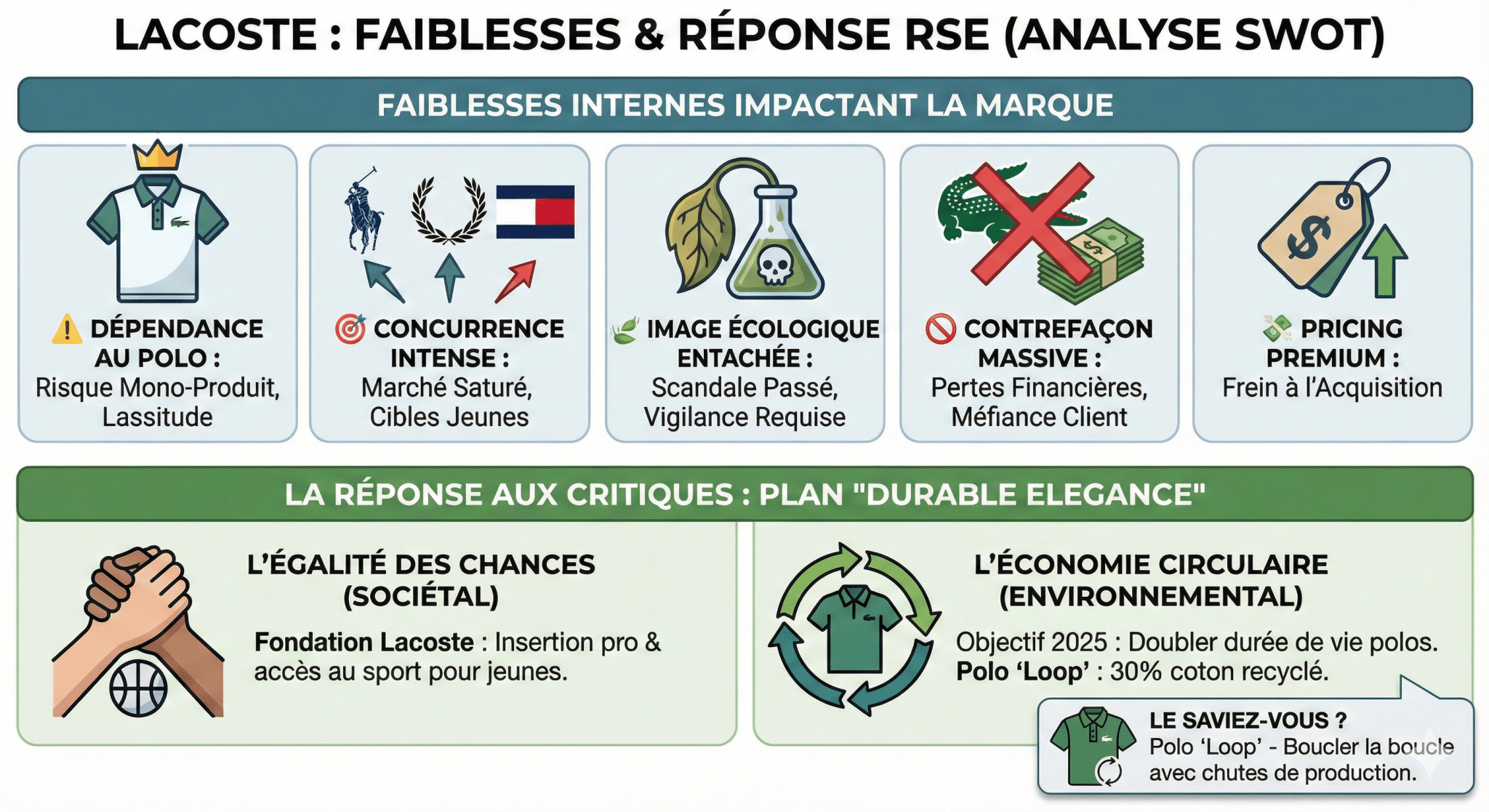 Faiblesses internes impactant la marque Lacoste dans son analyse SWOT