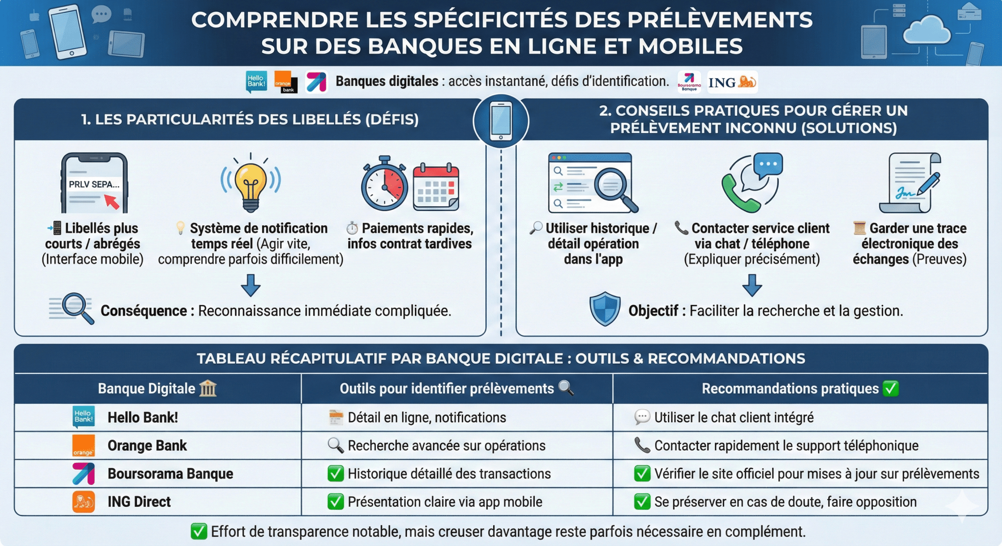 Comprendre les spécificités des prélèvements sur des banques en ligne et mobiles