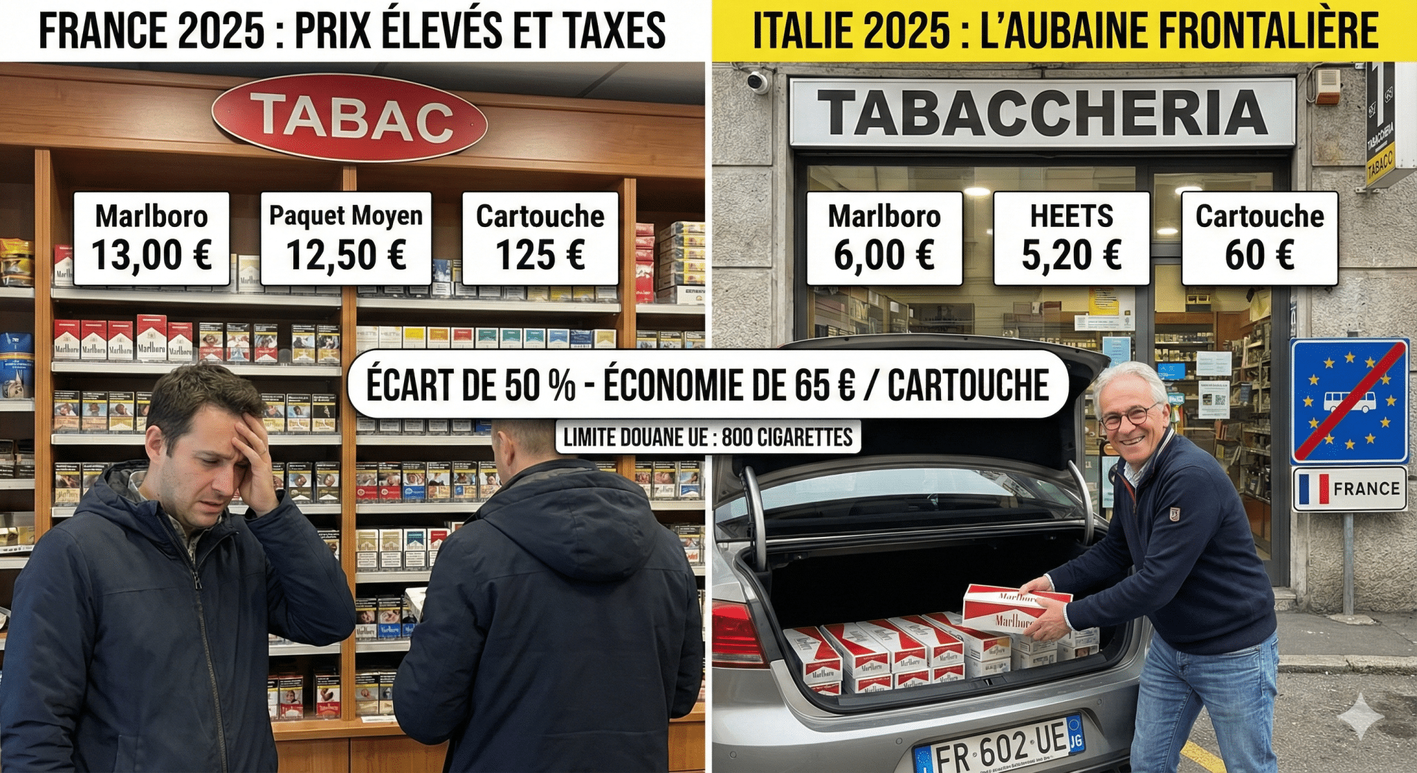 Comparatif des prix du tabac 2025 l'Italie face à la France