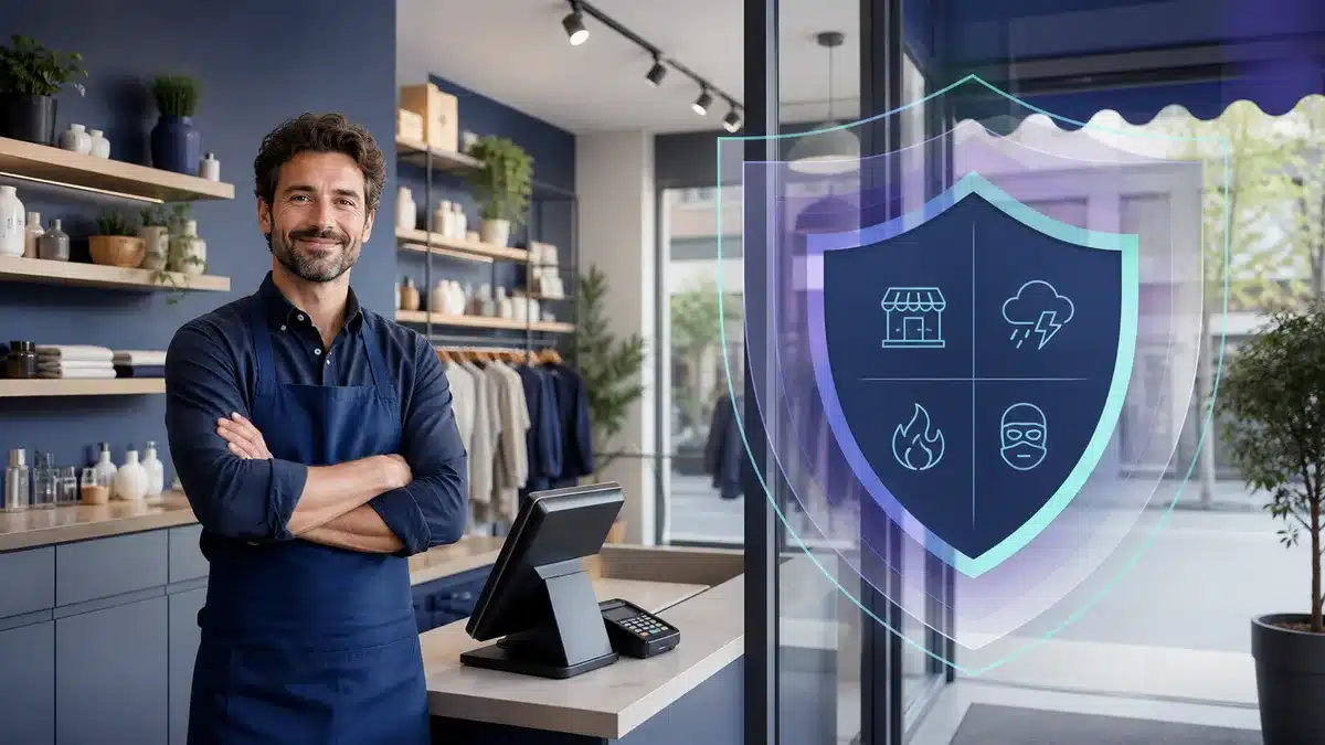 Commerçant et boutique protégés par une assurance multirisque professionnelle