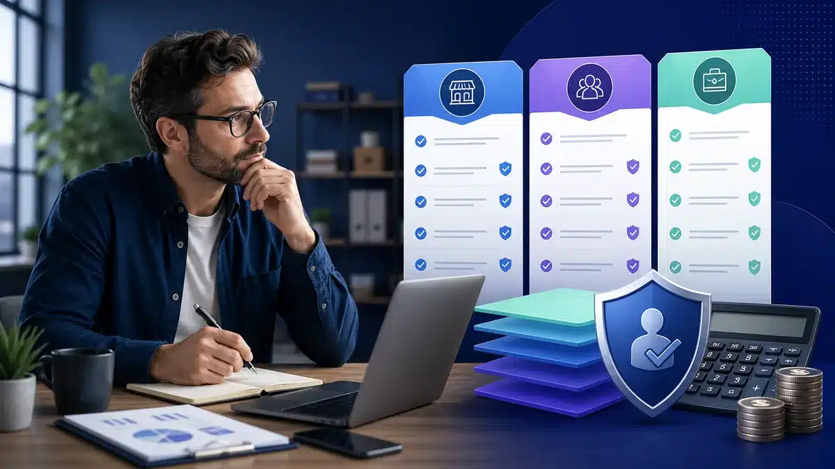 Professionnel comparant plusieurs niveaux d’assurance et leurs tarifs